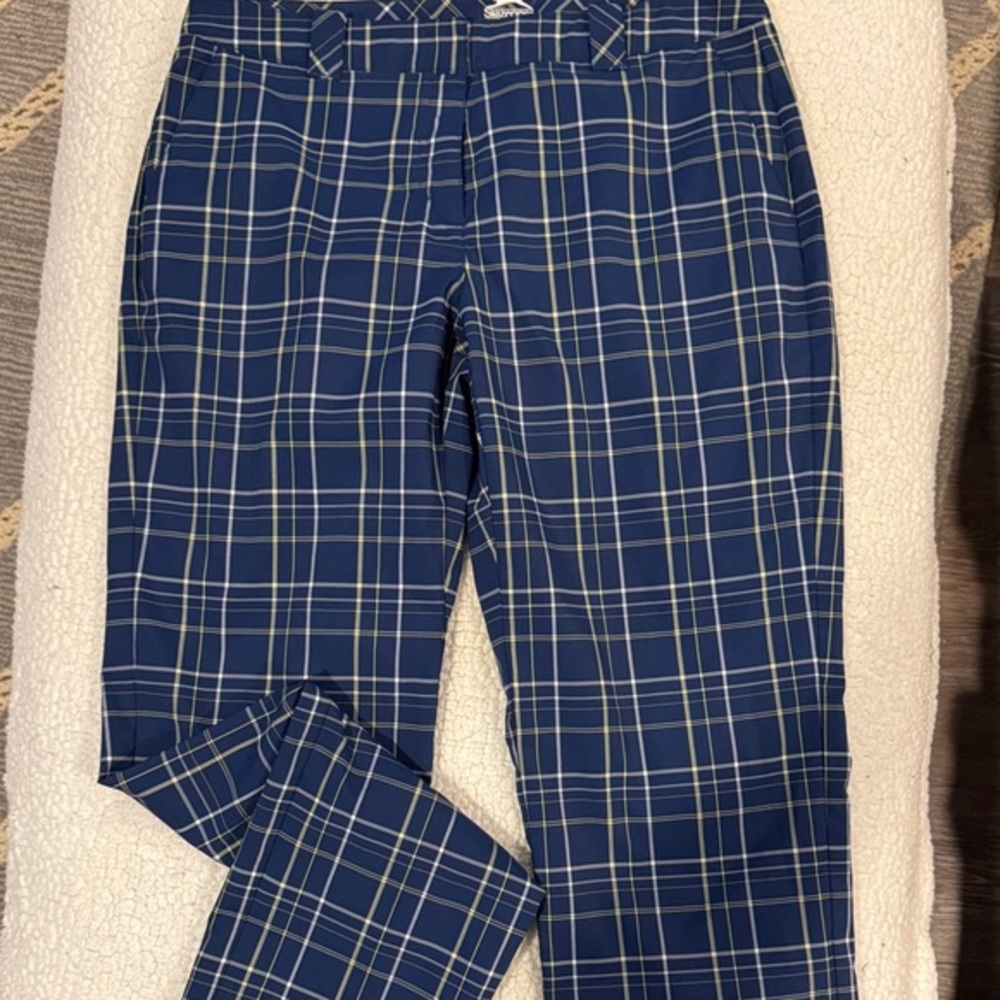 Plaid Dress Pants Blue White Straight Leg